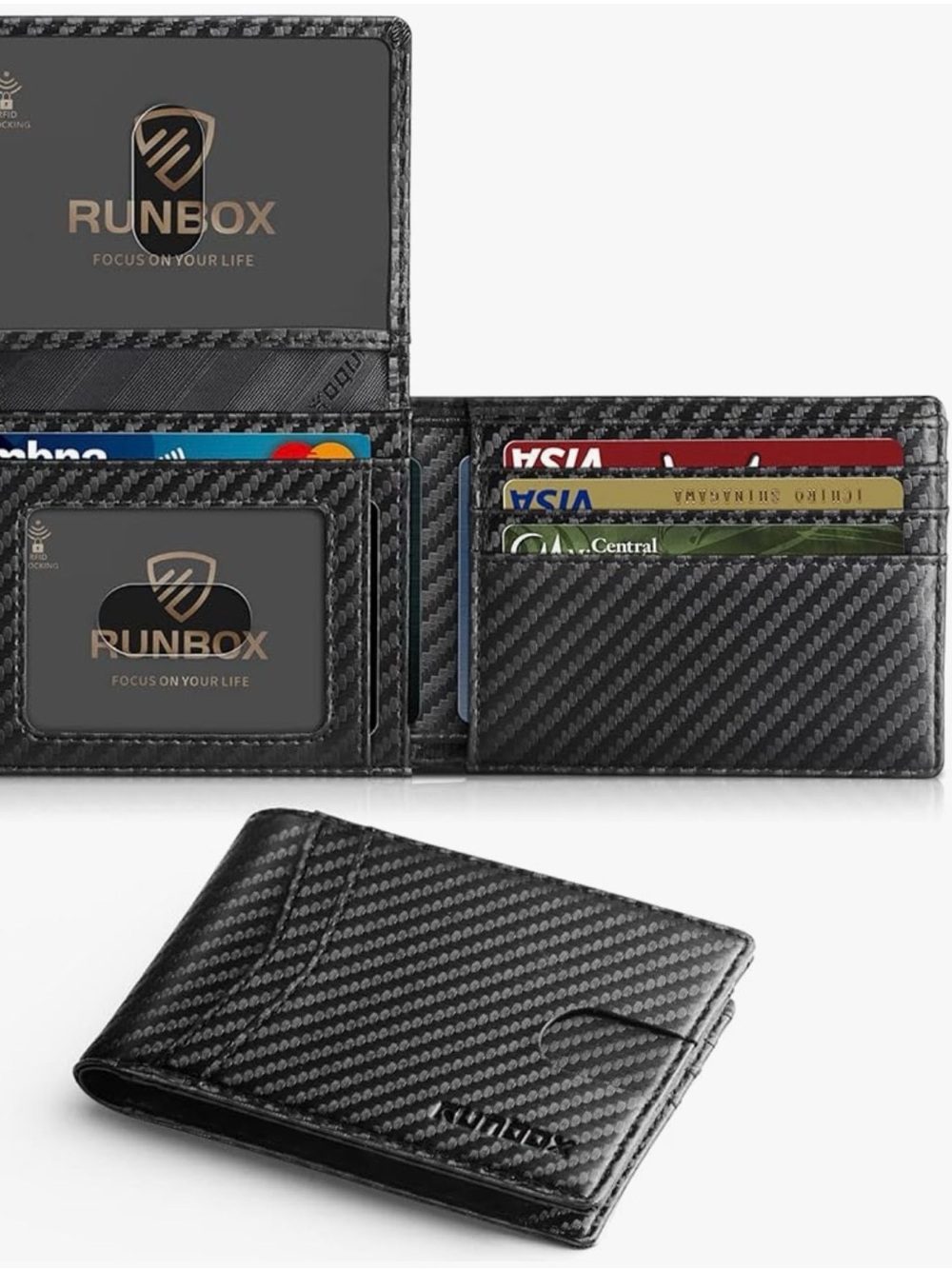 Black Carbon Fiber Bi-Fold Wallet for Men